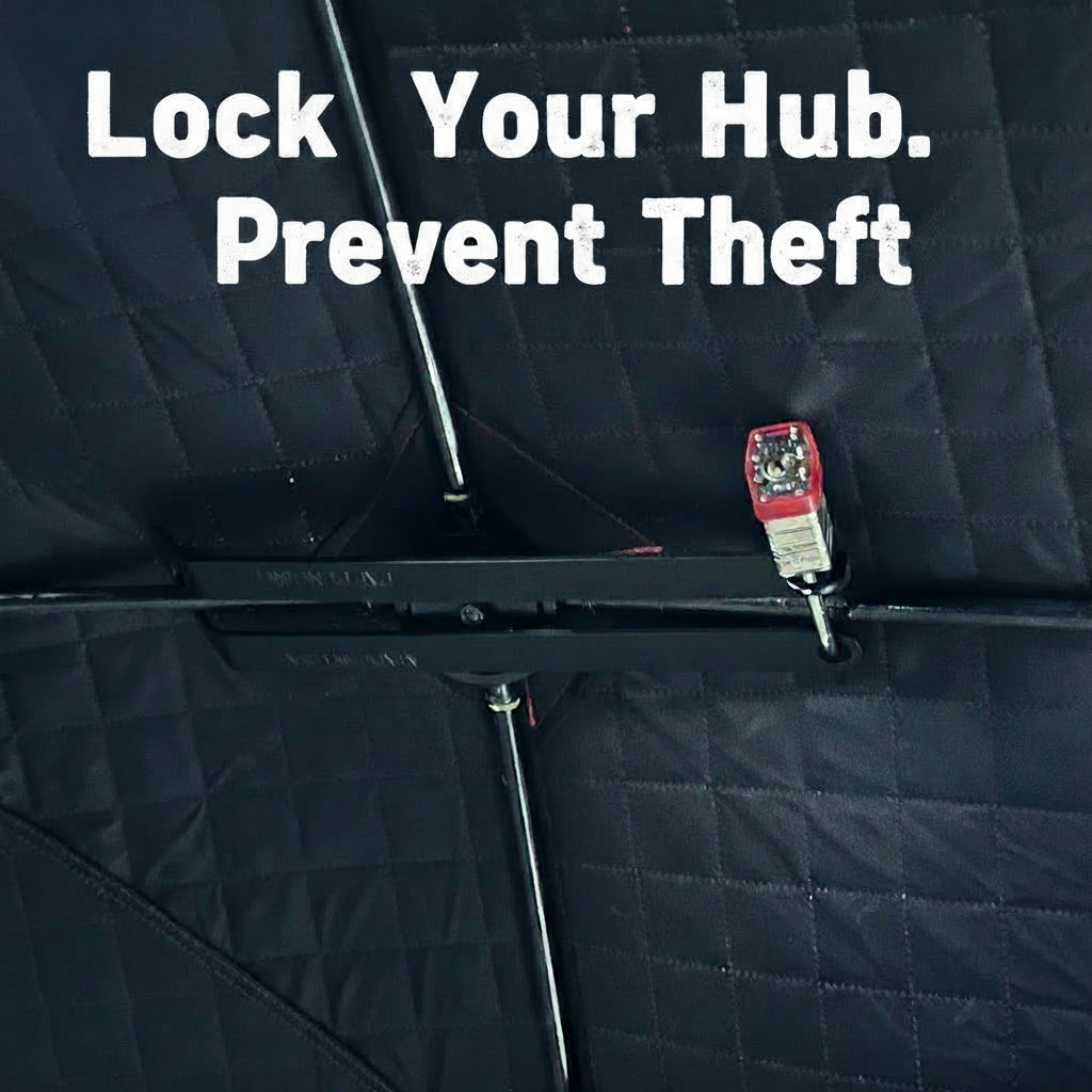 HUBLOCK™ - Theft Deterrent Lock for Hub Style Blinds, Tents & Ice Fishing Shanties
